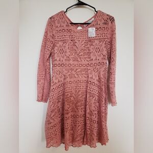 Coral Lace/crochet Long Sleeve Dress